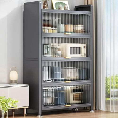 Bread Rack Coffee Station Microwaves Rack Storage Rack, 5 Tier Kitchen Cupboard Wardrobe Storage Cabinet With Flip Doors And Wheels For Kitchen Hutch, Home, Office, Pantry, Garage, Bedroom- Multicolor