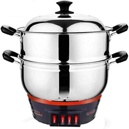 32cm Electric Multi-Function Stainless Steel 2-Tier Food Steamer Electro-Thermal Non-stick Soup Pasta Cooking Hot Pot Frying Pan Electric Skillet Wok Can Be Applied To Kitchens, Restaurants