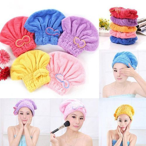 Microfiber Hair Quick Drying Towel Bath Wrap Shower Cap Turban, Color May Vary.