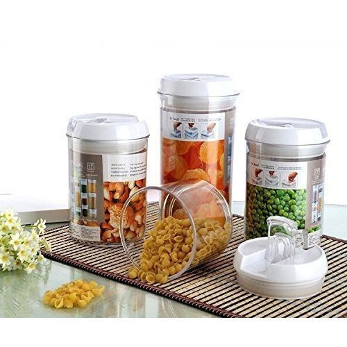 Easy Lock Round Airtight Kitchen Storage Containers 4pc Plastic Canisters With Vacuum Seal Lids- Clear