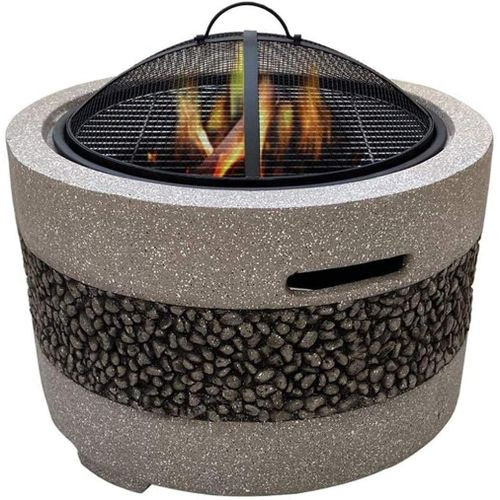 Large Artificial Stone Barbecue Fire Pit Fire Bowl With Grill Gray Cast Iron Brazier Heater Multifunctional Camping Bowl BBQ For Backyard Camping Picnic Bonfire Garden Outdoor Terraces Party-Multicolo