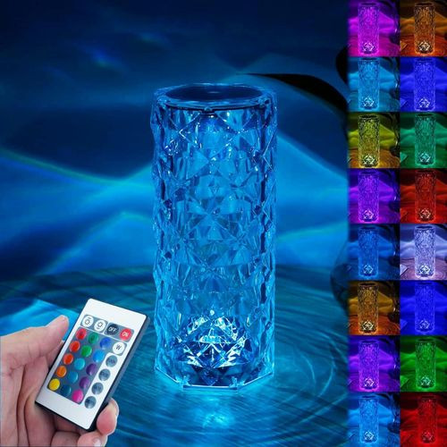 Crystal Lamp,Rose Diamond Table Lamp,16 Colors Rgb With Touch&Remote Control,Usb Rechargeable Decorative Acrylic Rays Lamp,Christmas Decorations,Atmosphere Light For Living Room,Bedroom,Bar -Clear