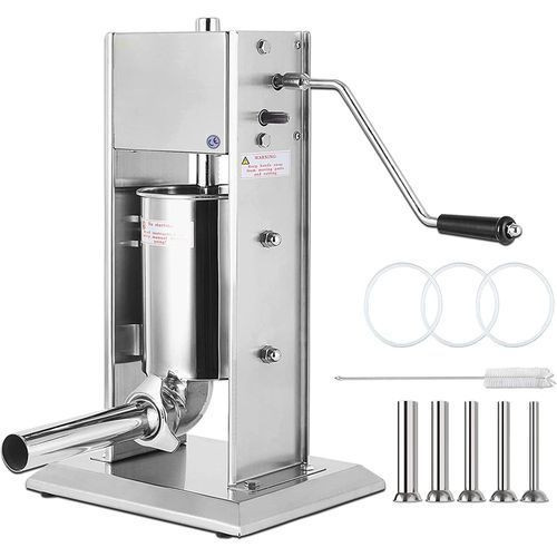 Sausage Filler Machine 5L Stainless Steel Sausage Maker Vertical Manual two Speed - Silver