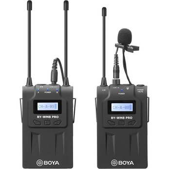 Boya BY-WM8Pro-K1 Professional 48-Channel UHF Wireless Lavalier Microphone System with Dual-Channel Receiver for DLSR, Mirrorless & Video Cameras, Black