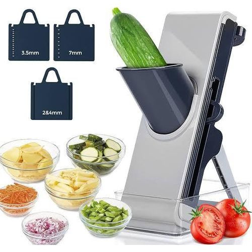 Kitchen Vegetable Chopper, Adjustable Vegetable Cutter with 3 Cutting Options, Safe Slicer Food Chopper Cube with Non-Slip Container and Plug-in Blades for Fruit Potatoes -Multicolor