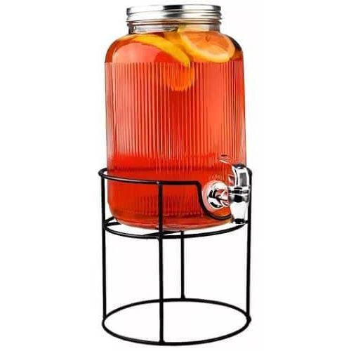 5.5L Glass Cold Water Mason Jar Beer Dispenser Glass Juice Pitcher with tap Leak Free Spigot Steel lid And Iron Stand Pitcher for Detox Water