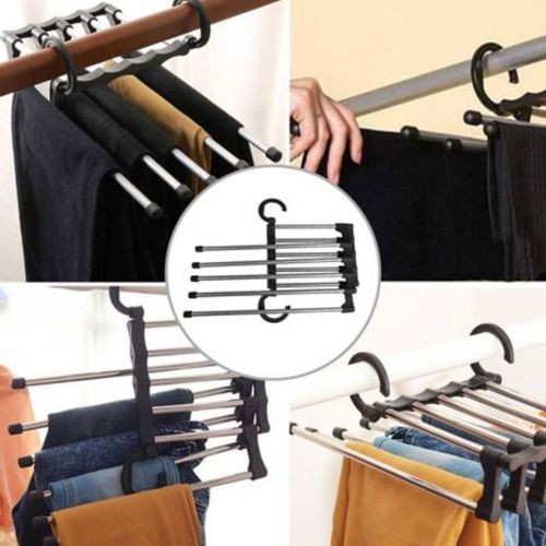 5 In1 Wardrobe Multi-Functional Foldable Trousers Pants Hanger Rack -Black.