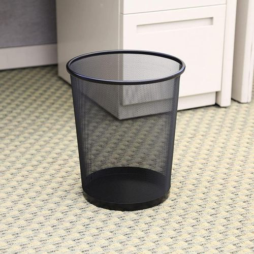 23.5CM by 26.5CM Metal Mesh Trash Garbage Basket Black Office Kitchen Bedroom Waste Bin Steel Dust Bucket Laundry Basket- Black