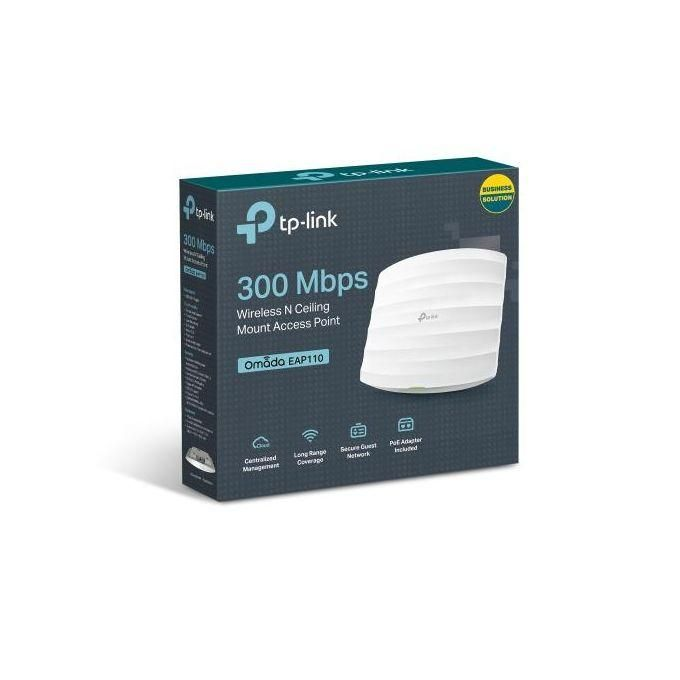 TP-Link Omada 300Mbps Wireless N Ceiling Mount Access Point Supports Passive PoE,Single_Band, Free PoE Injector, Long Range Coverage, Secure Guest Network, Centralized Management (EAP110)