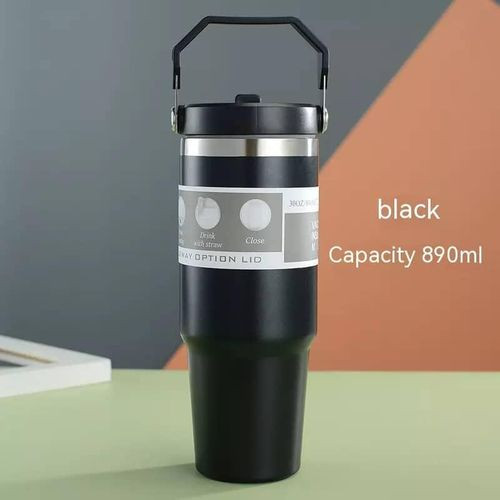 890ml Coffee Mug, Insulated Travel Mug, Stainless Steel Vacuum Insulated Cup, Coffee and Tea Drinking Travel Flask, Portable Car Cup Tumbler Bottle with Handle and Straw- Multicolor