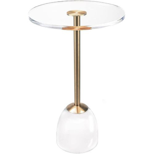 22.4 Inch Clear Acrylic End Table Brushed Brass Metal Round Corner Sofa Side Table Indoor Furniture With Solid Base Easy Assembly Nightstand for Living Room and Bedroom- Multicolor