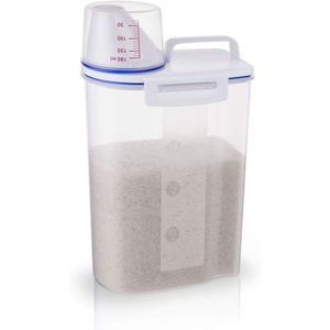 2 Litre Plastic Food Storage Rice Cereal Container Bin, White.