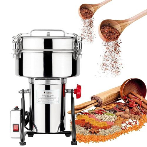 3000g Instant Large Commercial High Capacity Dry Masala Powder Spice Grinder Machine For Business Mixer Grinding Mill For Spices, Herbs and Dry Fruits Grain Crusher Stainless Steel -Silver