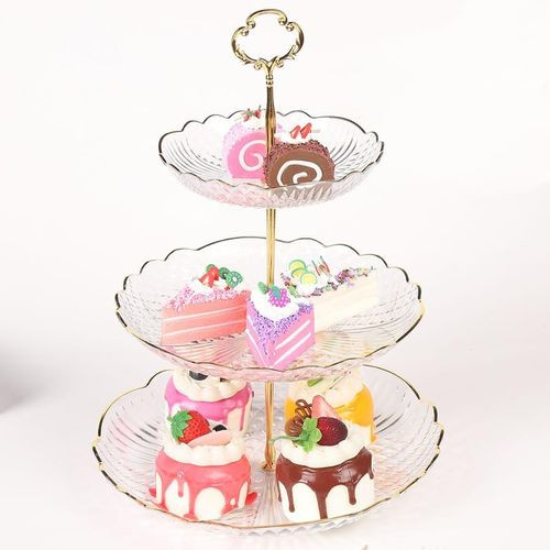 Transparent Luxury Serving Fruit Tray Display Rack Buffet Snack Nut Plate Tableware Appetizer Three Layer Afternoon Tea Heart Cake Display Plate Stand for Party Living Room Decoration- Multicolor