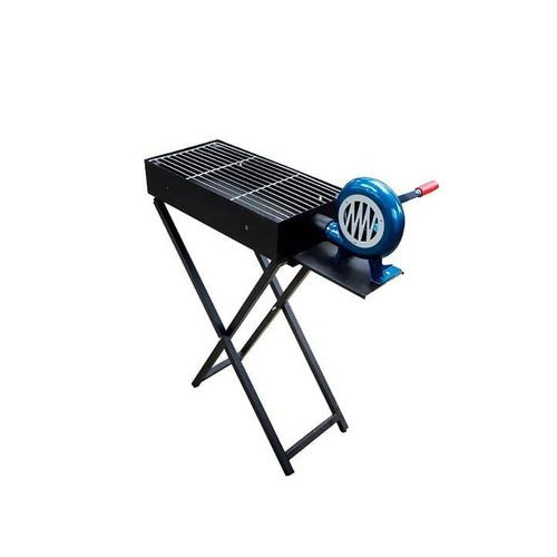 60x30CM Portable Charcoal BBQ Foldable Barbecue Grill Camping Picnic Stand With Air Blower Fan Tabletop Kabab Smoker For Outdoor Camping Durable Iron- Black