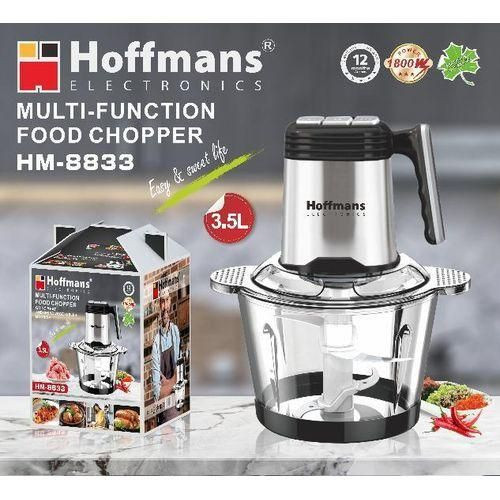 Hoffmans 3.5 Litres Multi-Function Glass Electric Food Chopper Meat Grinder Vegetable Slicer Processor - Silver