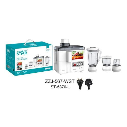 Winningstar 4 IN 1 Electric Multi-Functional 3-Speed Juicer Blender Extractor Fruit Stainless Steel PS Cup 4 Blade Meat Grinding Cup+ 2-Blade Grinding Cup Food Processor- White.