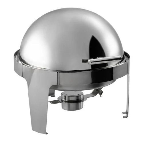 6.5L Stainless Steel Round Chafing Dish Roll Top Food Buffet Warmer- Silver.