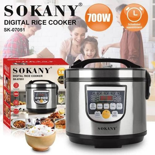 Sokany 5L Micro Computer Controlled Automatic Smart Electric Digital Rice Cooker With Rice Measuring Cup Spoon And Steamer Pot - Multicolor