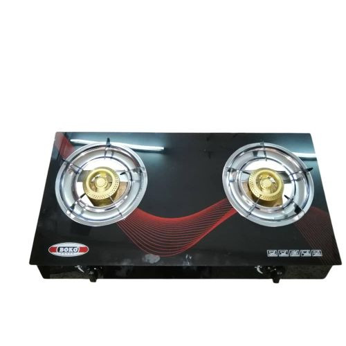 2 Burner Tempered Glass Work Desk Top Gas Stove Cooker Hot Plate-Black