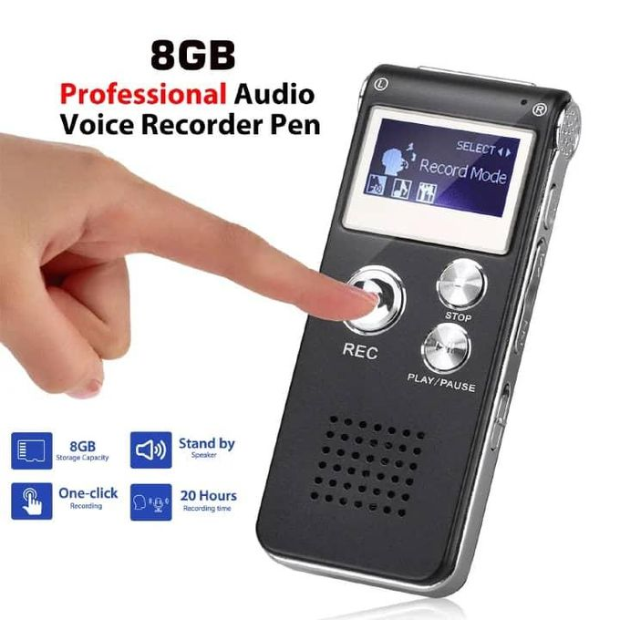 Multifunctional Rechargeable 8GB 650HR Digital Audio Voice Recorder Dictaphone Activated MP3 Player FM USB Port-Black