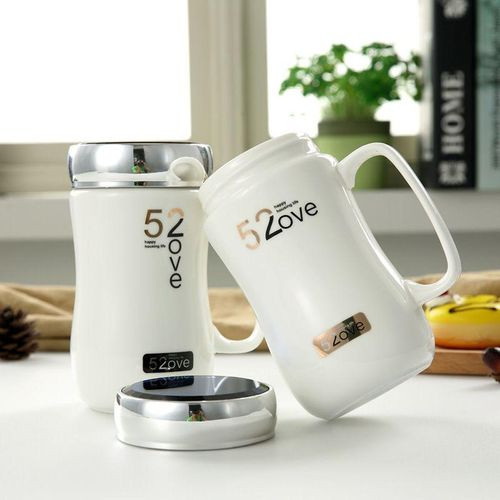 1 Piece of Unique Love Mug with Mirror Lid Ceramic Tea Coffee Mug Gift Cup