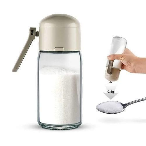 Glass Salt Pepper Shaker Dispenser Seasoning Bottle Measuring Salt Shaker with Brush Each Press 0.5g Suitable for Home Picnic Cooking Camping 180ml