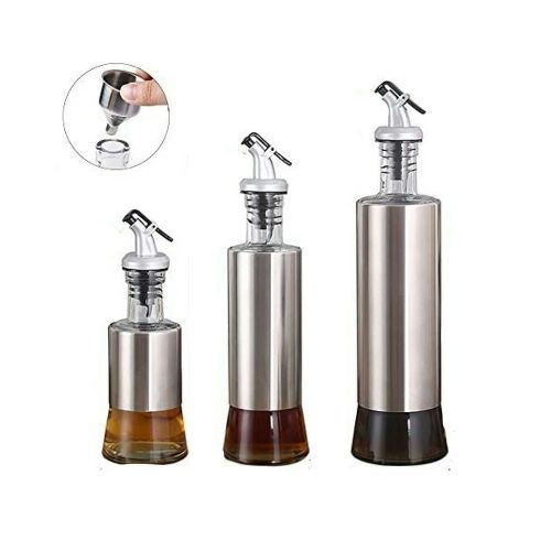 3 Pcs Glass Vinegar Cooking Oil Dispensers Sauce Sprayer Bottle Set -Colourless.