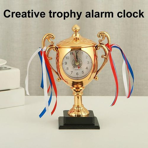 Trophy Alarm Clock Retro Table Clock Vintage Bedside Clock Large Gold Trophy Cup Award Trophies Cup Dining Table Decor Trophy Desktop Clock Old Fashioned Student Decorations - Multicolor