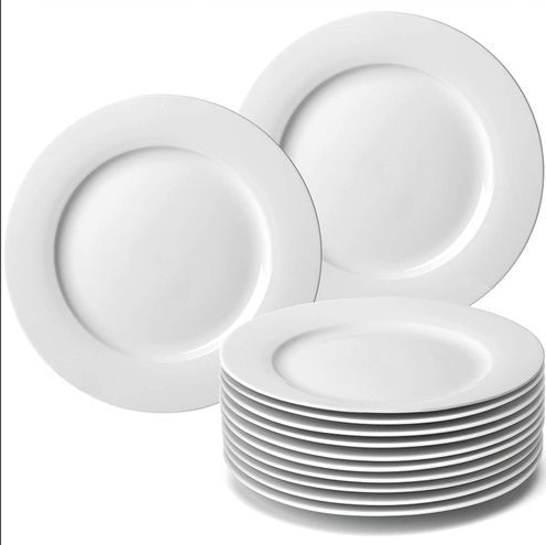 7 Inch 12-Piece Porcelain Salad, Dessert Dinner Serving Plates-White.