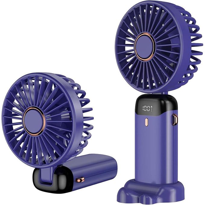 Handheld Fan, Portable Handheld Fan 5000mAh, USB Rechargeable Mini Fan with 5 Speeds, with Lanyard and Base, LED Display Travel Fan for Office, Outdoor, School