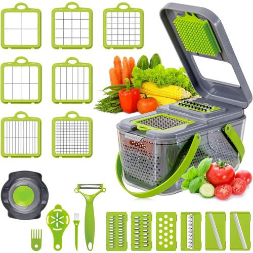 Vegetable Chopper, 22 in 1 Onion Chopper with Large Container 13 Stainless Steel Blades, Adjustable Mandolin Slicer Grater Household Kitchen Salad Cutter for Veggies Cheese Fruit Potato Dicer Series -