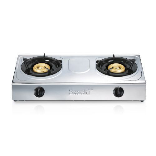 Saachi Double Burner Gas Stove Cooker With Automatic Ignition, Silver