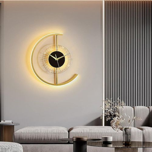 Acrylic Luminous Wall Clock Lamp, LED Silent Battery Operated Wall Clocks with 3 Shades Of Light, High Transparent Acrylic Crystal Plate, for Living Room Bedroom Home Corridor