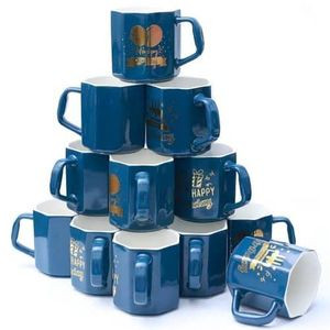 12 Pieces Of Hexagonal Coffee Tea Cups Drinking Mugs- Blue