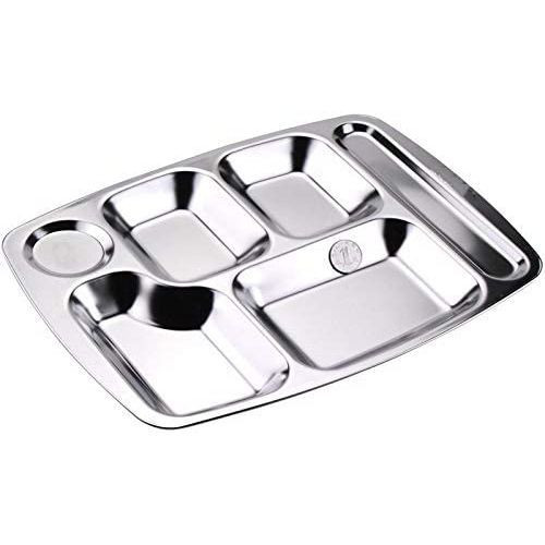 Stainless Steel Rectangle 6 In1 Component Dinner Plate Tray For Lunch - Silver.