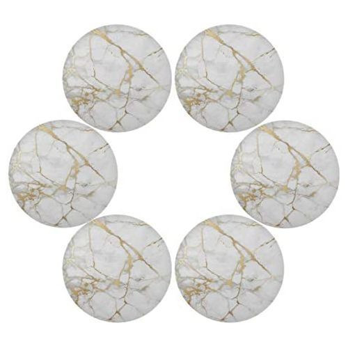 2 Sided 6PC Marble Design Round Placemats Dining Table Mats- Multi-colour.