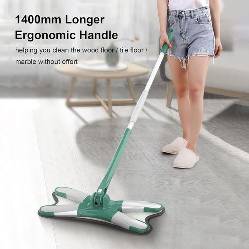 Spin Lazy Floor Mop X-Type Automatic Flat Squeeze Mop Without Hand Free Washing 360-Degree Rotation with Microfiber Replacement Pad Hardwood Floor Mop Household Cleaning Tool Floor Cleaning System- Mu