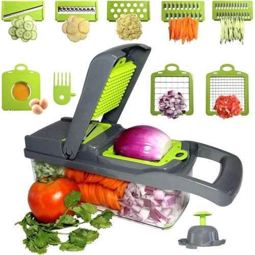 12 In 1 Vegetable Cutter Chopper Food Onion Slicer Dicer Kitchen Tool With Interchangable Blades- Multi-colour