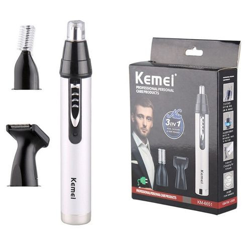 Kemei 3 In1 Electric Nose Ear Trimmer For Men Rechargeable Shaver Hair Removal Eyebrow Trimer Face Shaving Machine Men's Shaving Machine- Silver.