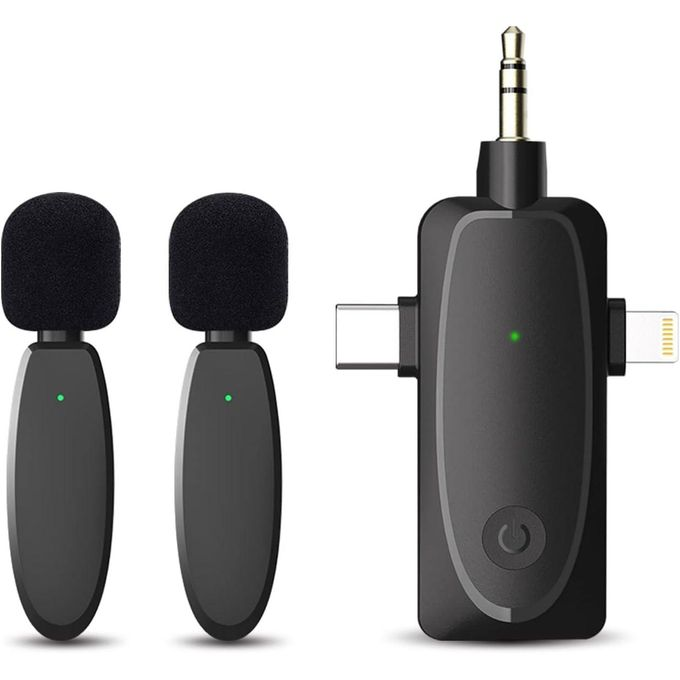 3 In 1 Mini Microphone Wireless Lavalier Microphones For IPhone, Android And Camera- 2.4G Cordless Double Mics With Noise Reduction-Professional Video Recording Lav Mic For Interview, Vlog-Black