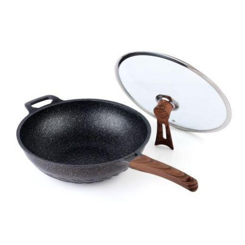 30CM Deep Frying Pan Multifunction With Cover Lid Marble Coating Non Stick Non Slip Wok Fine Iron Pans Set Induction Soup Pot Anti Scalding Stir Fry Pan Breakfast Pot Use All Types Of Stoves -Black