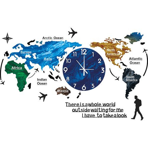 Decorative World Map Wall Clock For Living Room Office - Multi-colour.