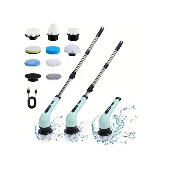 Wireless Rotatable 9-in-1 Electric Cleaning Brush For Windows Toilet Kitchen Wall Cleaner LED Display Handheld Shower Scrubber Bathroom Cleaning Tools- Multicolor