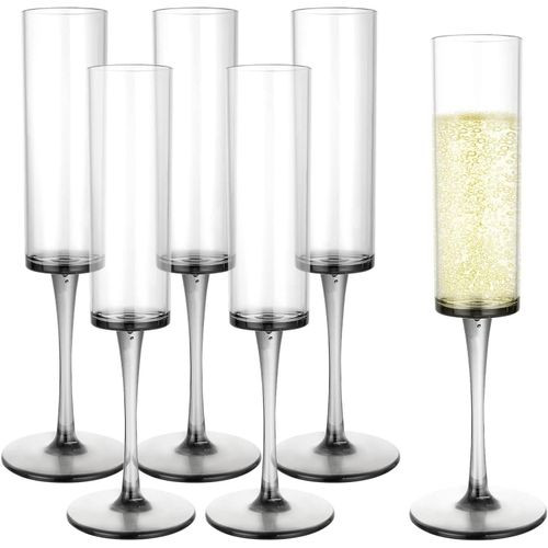 6PCS Champagne Flutes, 165ML Clear Champagne Glasses, Unbreakable Reusable Wine Glasses for Picnics, Camping, BBQ, Party, Wedding