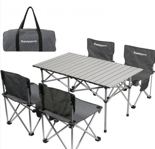 4 Portable Collapsible Picnic Camping Chairs Outdoor And 1 Aluminum Camping 95x57x50cm Folding Patio Table Set With Carrying Storage Bag Outdoor Leisure, Aluminum Table Chair, Backrest, Picnic Bench S