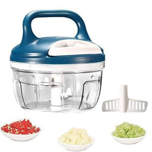 Manual Vegetable Cutter Mini Hand Pull Chopper Food Processor Meat Mincer- Blue