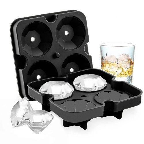 Silicone 4 PC Diamond Ice Cube Mould Tray For Whisky Cocktail Water Juice - Black.