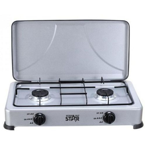 Winningstar 2 Burner Gas Cooking Stove With Lid With Automatic Ignition-Grey.