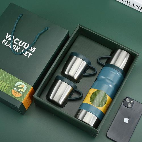 680ml Gift Box Set Flask with 2 Cup Double-Layer Stainless Steel Vacuum Thermos Coffee Tumbler Travel Mug Water Tea Infuser Taza- Multicolor